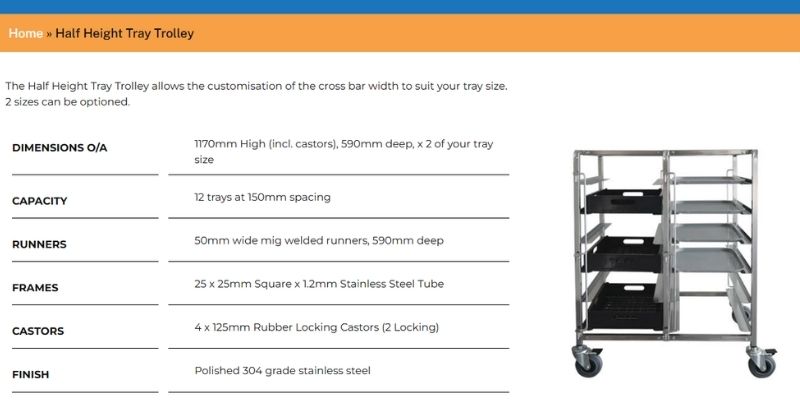 Specifications Of Double Half Height Tray Trolley